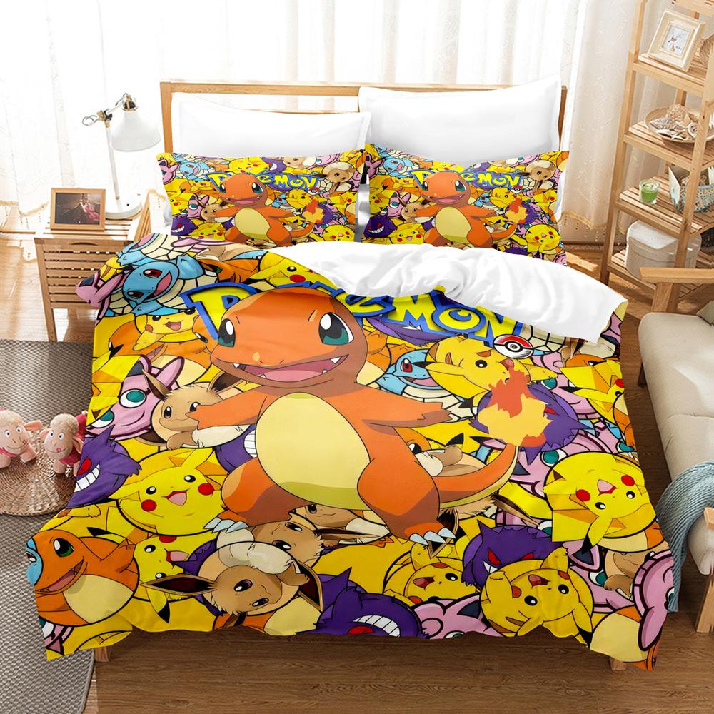 Pikachu Series Three-Piece Cartoon Kit 3D Digital Printing Quilt Cover Bedding