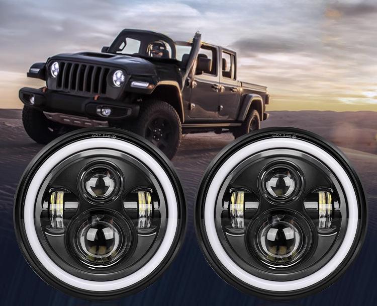 Wrangler Headlights Full Round 4 Beads 7 Inches Silver Bottom Harley Motorcycle Headlights, Modified Far And Near Light Led Headlights