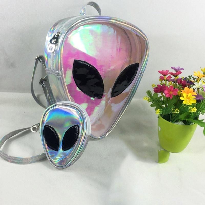 Triangle 3D Alien ET Head Face Designed Message Bag Shoulder Bag Laser Backpack