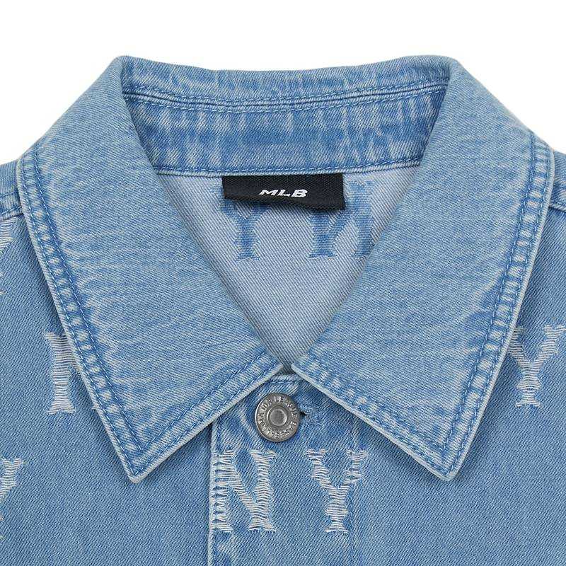 MLB Monogram Vintage Loose Fit Button Up Multi Pocket Washed Denim Jacket Unisex Jackets 3ADKM0261-50BLL