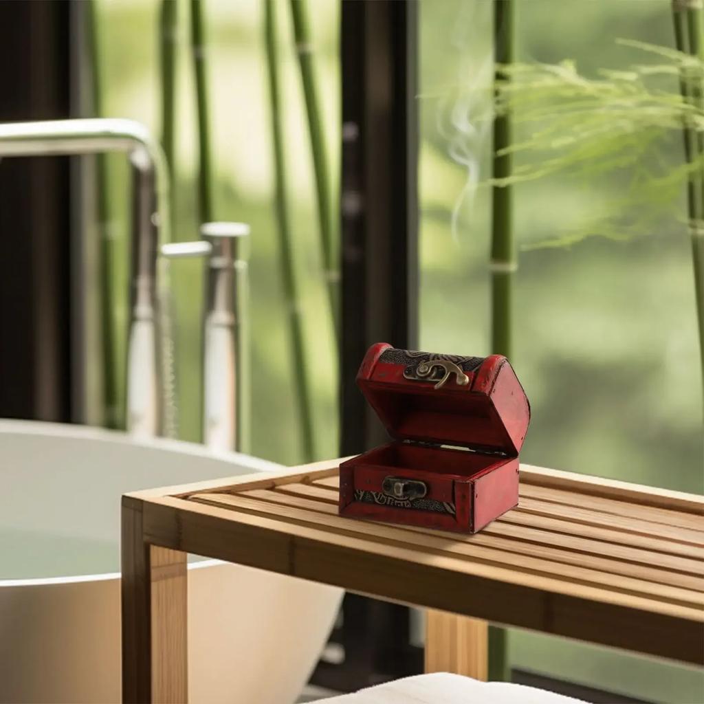 1PC Antique Mini Wood Treasure Chest Storage Box Jewelry Organizer Box Gifts Box Wooden Treasure Chest Jewelry Trinket Box