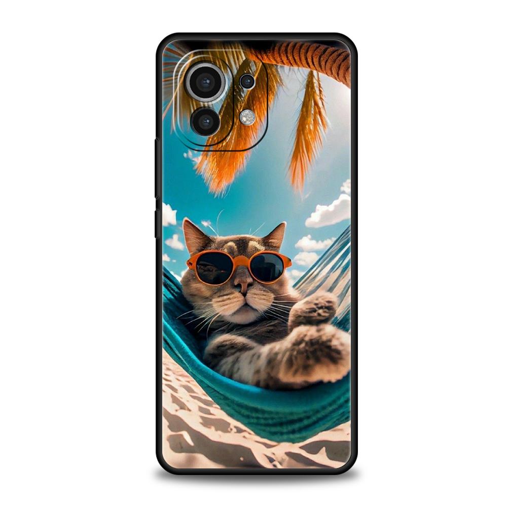 Чехол для телефона Cover для Xiaomi Mi 17 Pro Max 15 14 13 12 11 Ultra 15T 14T 13T 12T 11T Pro Lite Мягкий ТПУ Корпус Забавный Закат Кошка Сумки Xiaomi 13