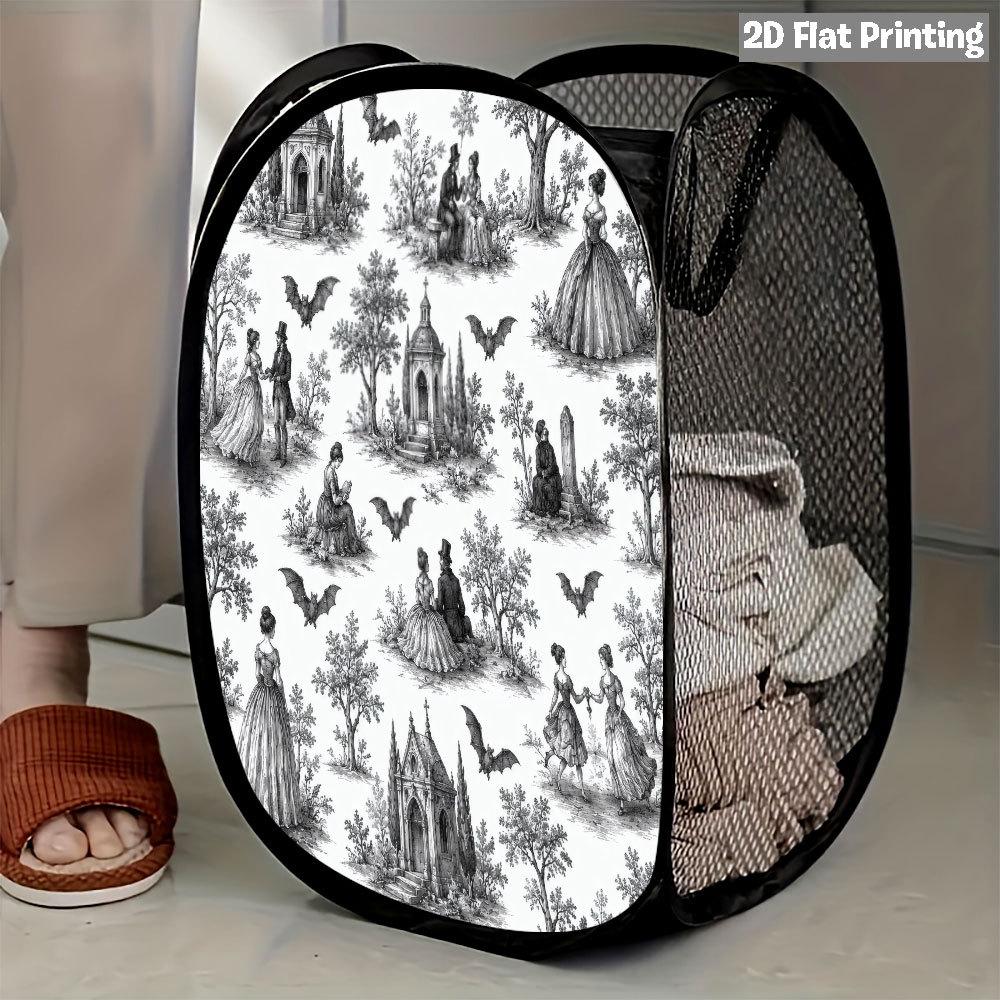 1Pcs Halloween Series 4 Pop-Up Laundry Hamper Expandable Mesh Hamper Basket for Room Bedroom Bathroom Organization Contemporary Storage