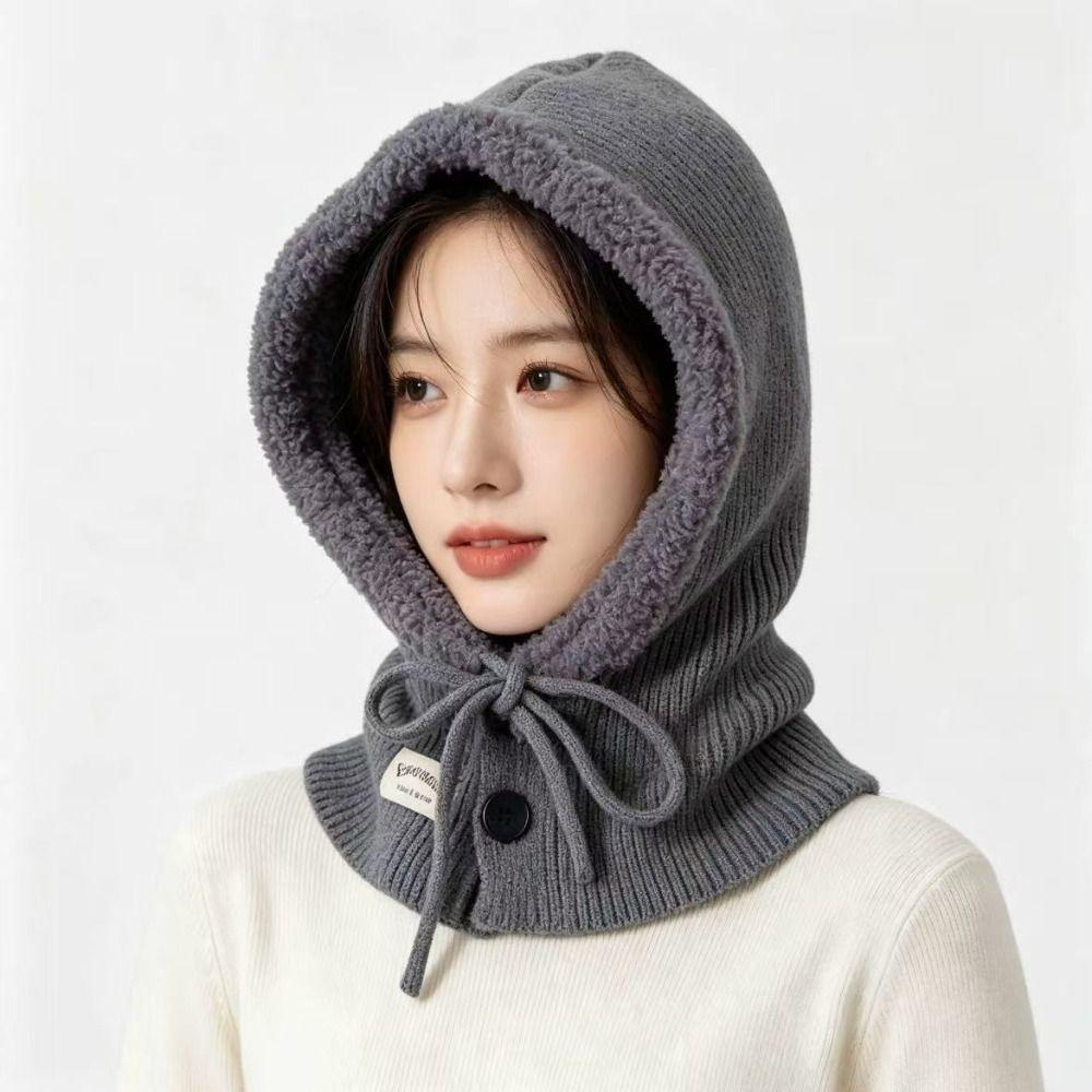 Fleece Wool Balaclava Hat Solid Color Knitted Hat Fashion Winter Cap  Female/Girls