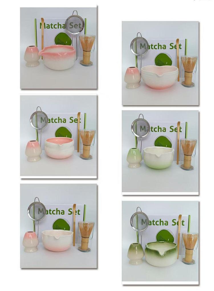 Japanese Ceramic Matcha Tool Set: Spout Bowl & Hundred-Bristle Whisk for Tea Ceremony