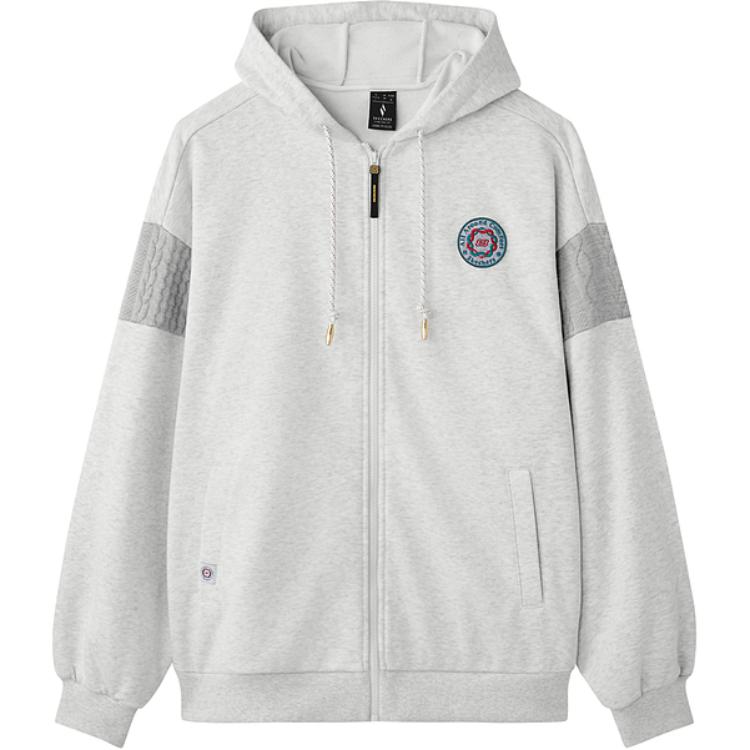 Skechers Soft Knit Hooded Loose Comfortable Cardigan Color Block College Sweatshirt Men outerwear Light-White Gray L125M003-0248 M