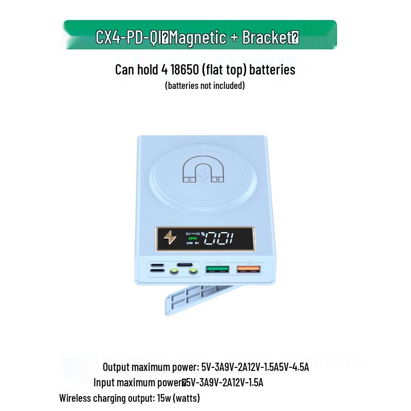 Magnetic Detachable 4-Section Solderless 18650 Battery DIY Power Bank Kit