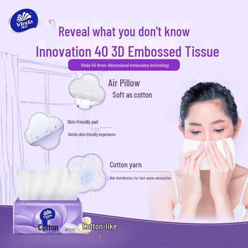 Vinda Cotton-Soft Embossed S-Size Facial Tissues, 24 x 100 Pulls
