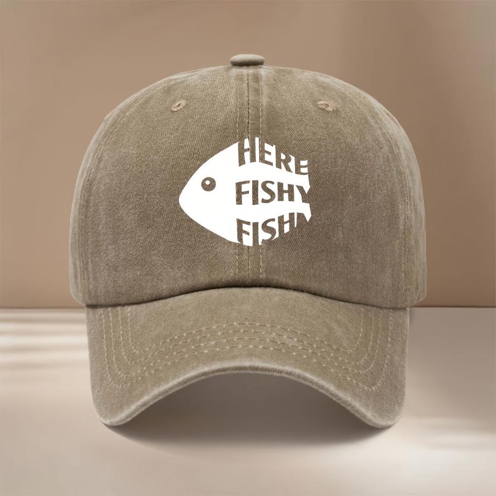 White Fish FISH Text Pattern Baseball Cap Casual HipHop Unisex Curved Brim Hat Comfortable Lightweight Visor with Textured Fe