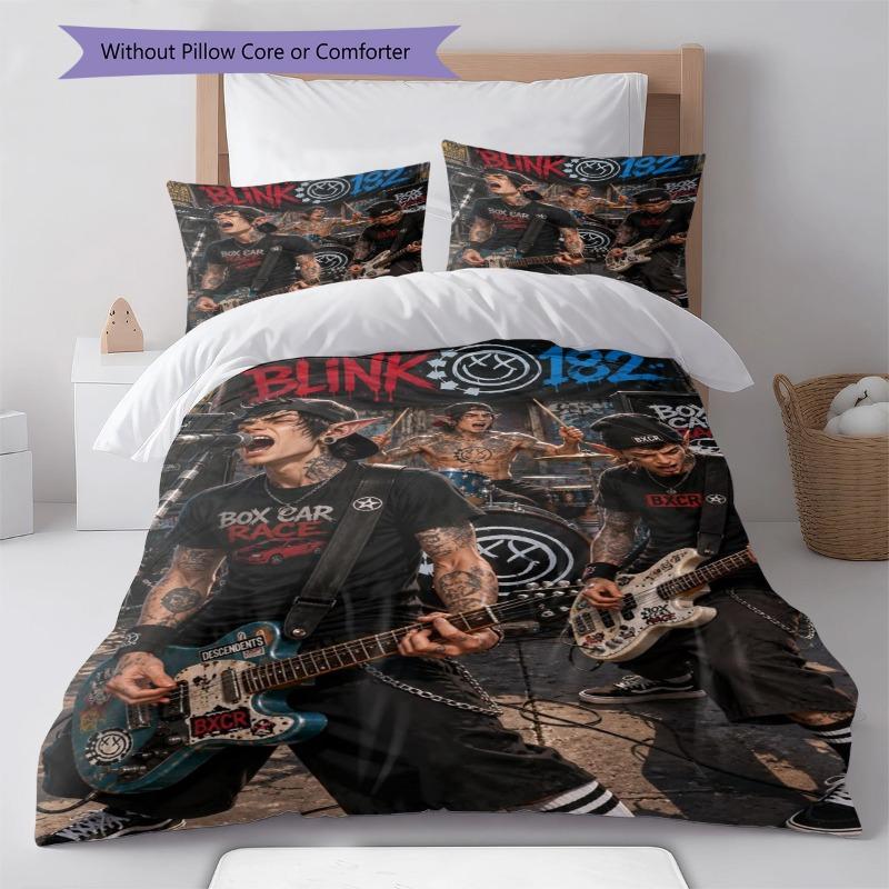 Blink 182 Punk Rock Band 3Pcs Bedding Set, Duvet Cover with 2 Pillowcases, Music Print Bed Linens, No Comforter No Pillow Core