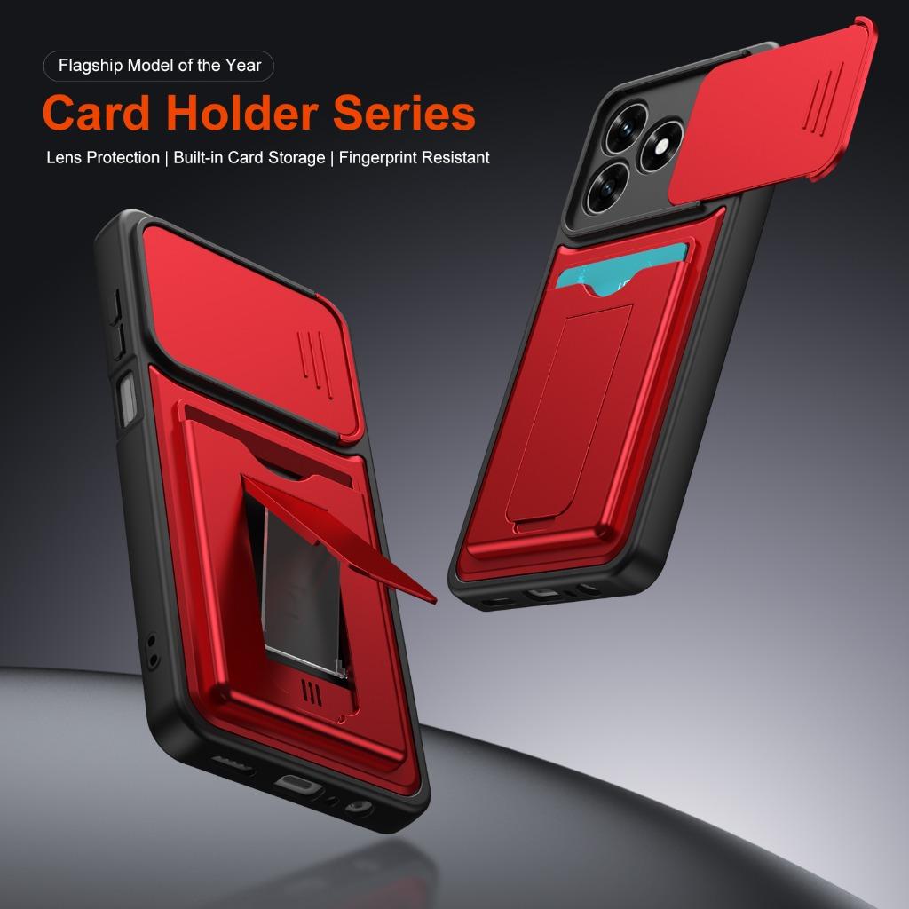 Slide Camera Cover Phone Case w/ Card Holder Invisible Stand For Honor Magic 600 Lite X60d X70 X9d 7 X9c X8b X8c X6c X5c Plus