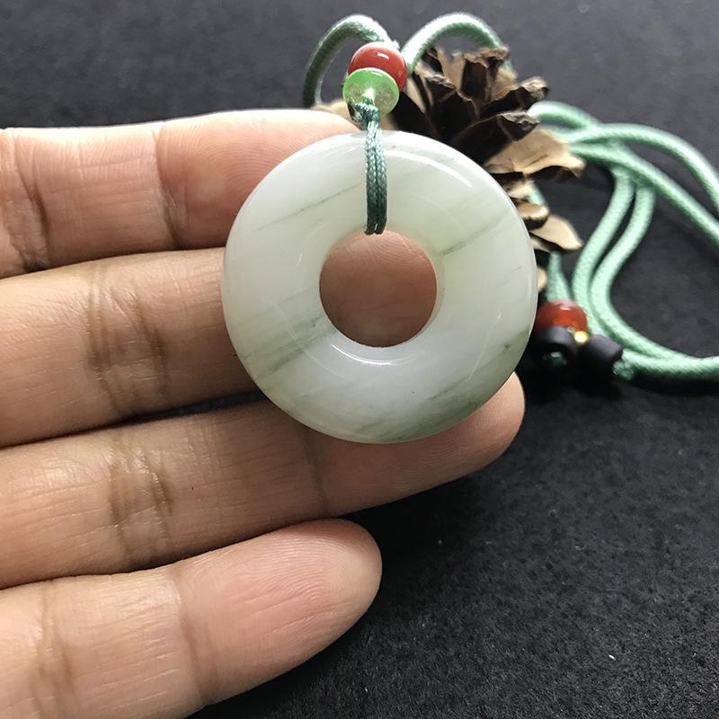 Tianshan Jade Gold Thread Ring Pendant Necklace - Unisex Donut Design