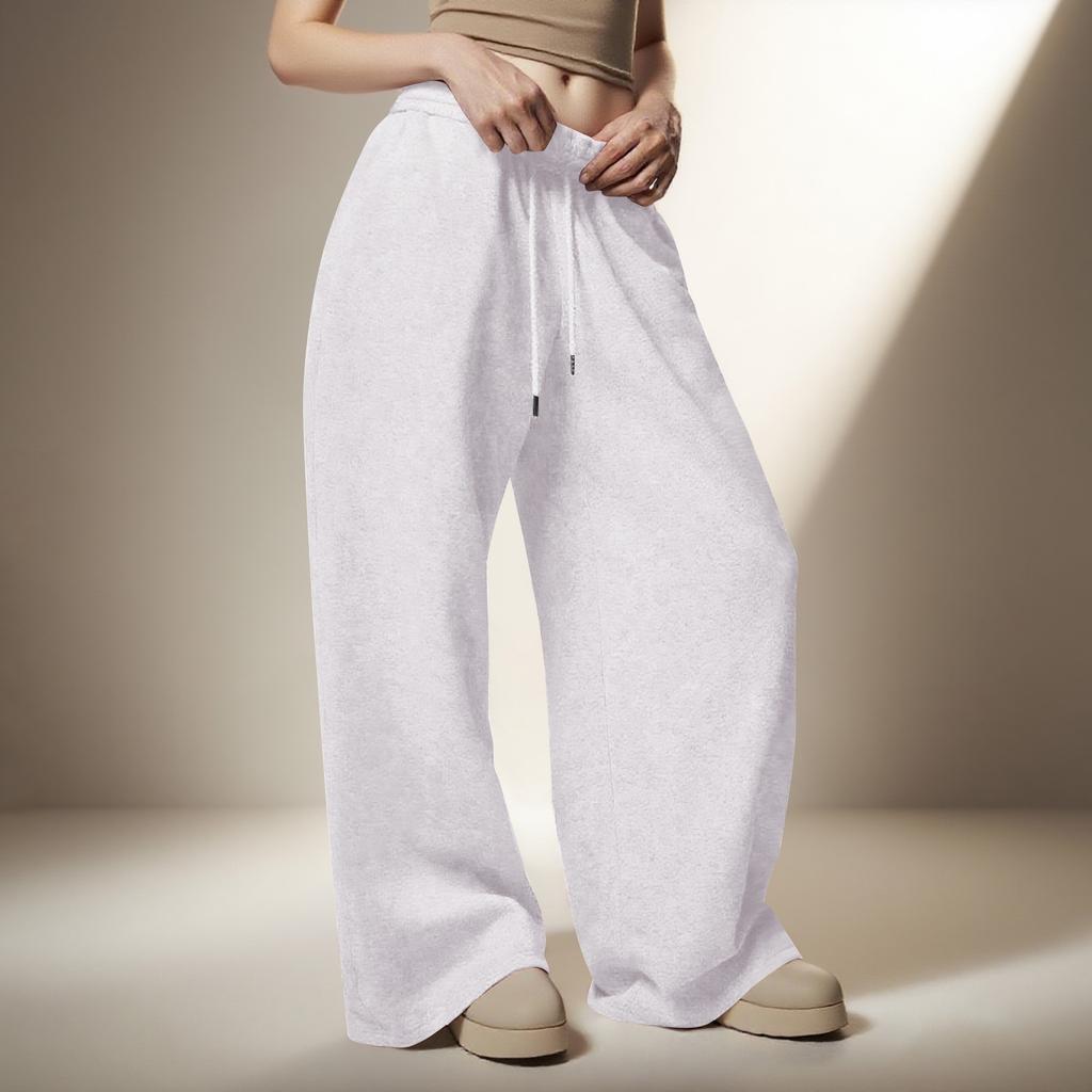 Women's Wool Wide-Leg Sweatpants Winter Warm Straight-Cut Sports Pants With Pockets