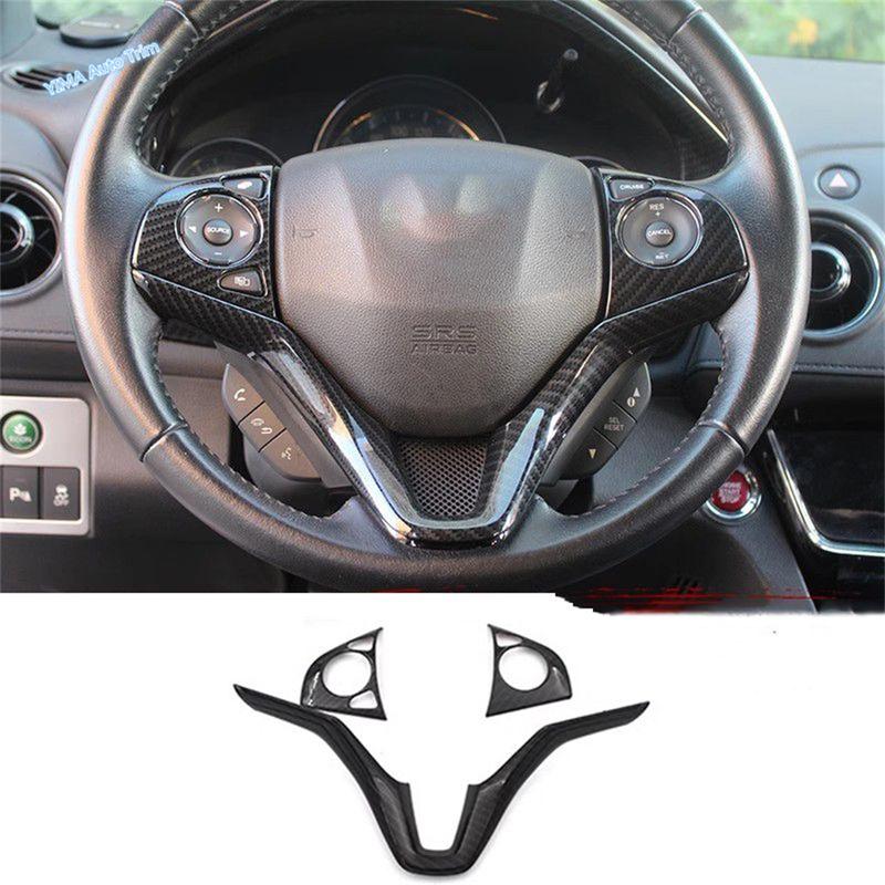For Honda HRV HR-V Vezel 2014 - ABS Carbon Fiber Car Central Control Steering Wheel Cover Trim Frame Interior Accessories
