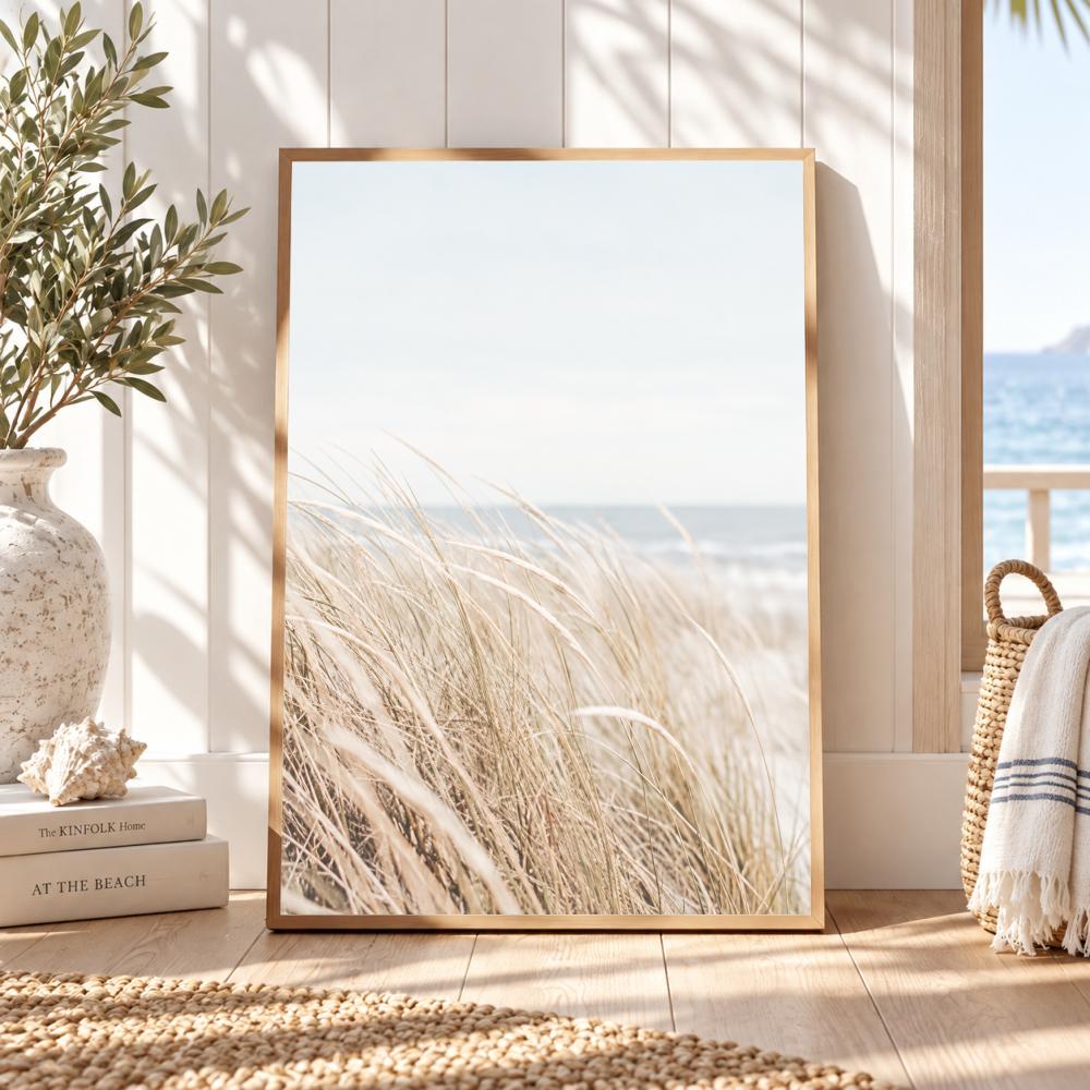 Beach Reeds Sand Dunes Ocean Painting Calligraphy Canvas Prints Set of 3 Wall Art for Living Room Decor Vintage Fashion Decals