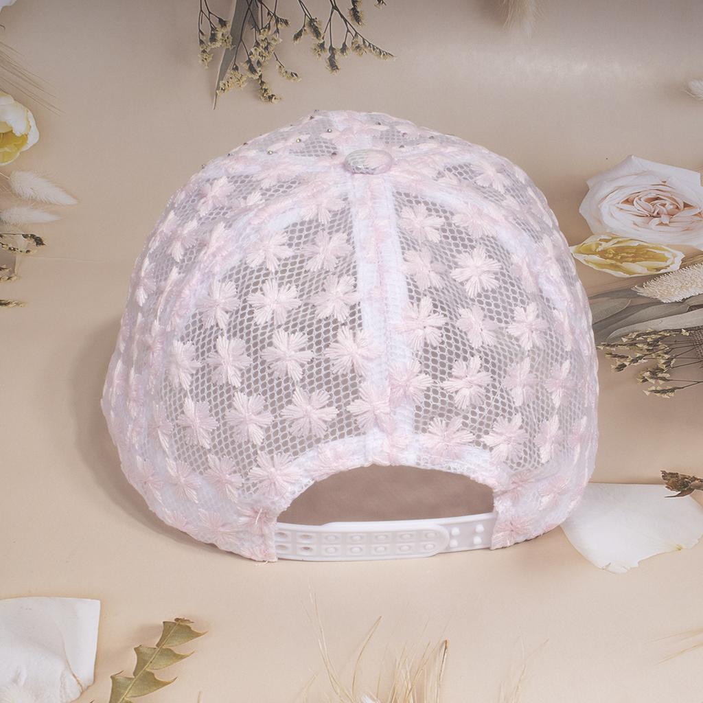 Shiny Rhinestone Lace Flower Baseball Cap Hollow Out Breathable Adjustable Ladies Spring Summer Hats