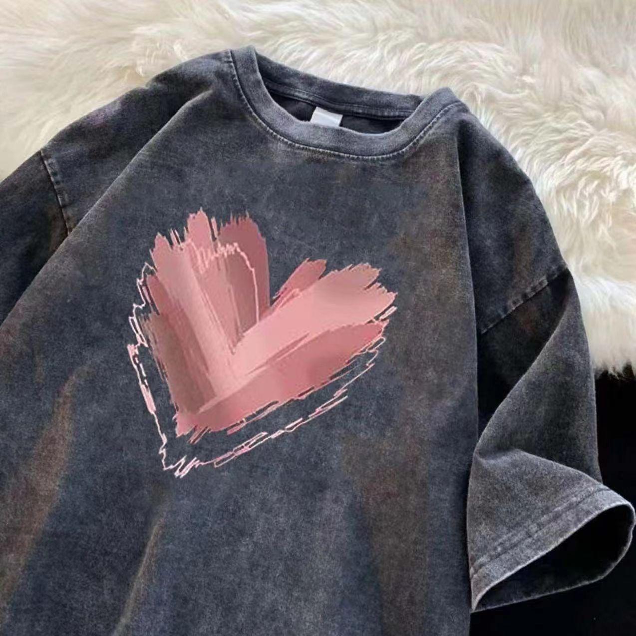 

Футболка из чистого хлопка с короткими рукавами в стиле ретро для мужчин и женщин, уличный тренд, круглый вырез L