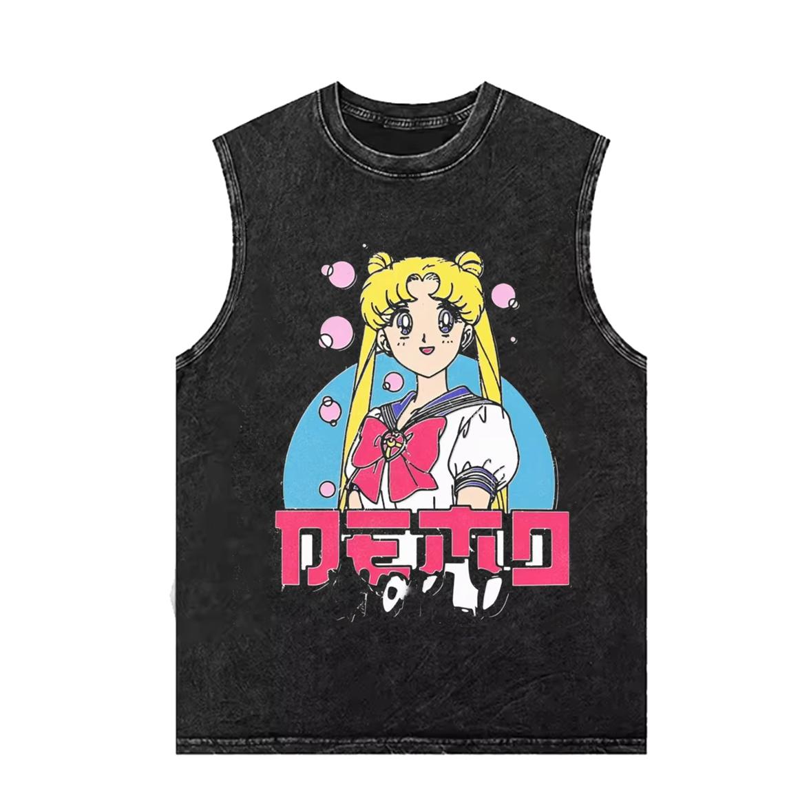 

Мужские майки с принтом Сейлор Мун, жилет, мужская футболка без рукавов, летняя одежда Y2k, винтажная варка, оверсайз, одежда для спортзала 3XL