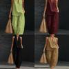 Cotton Linen Blend Sleeveless Pantsuit With Patching For Casual Women Spring Summer