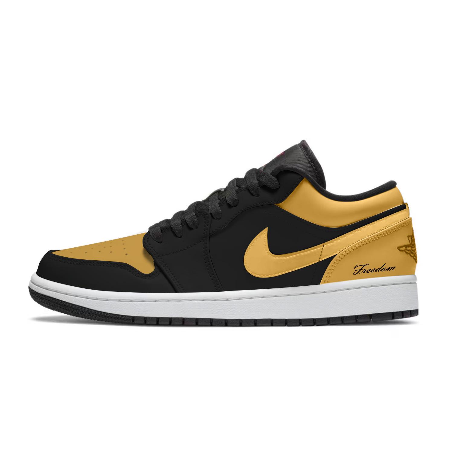 

Jordan Air Jordan 1 Black Lakers Abrasion Resistant Low top Vintage Basketball Shoes Men s Black Yellow 553558-081(Team758-F) 45