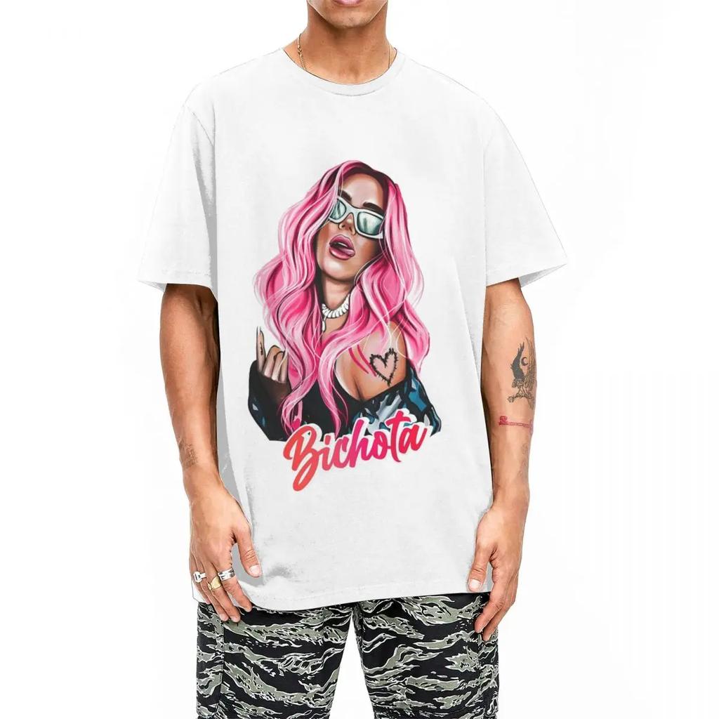 Karol G With Red Hair Bichota Heart T-Shirt Men Fashion 100% Cotton Tee Shirt Crewneck Short Sleeve T Shirt Plus Size Clothing