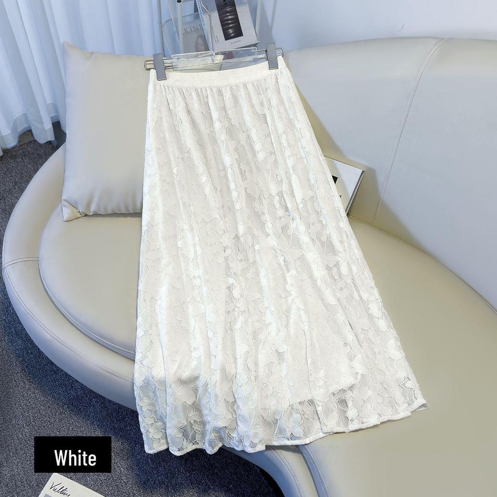 Spring 2026 Women's High Waist Lace Jacquard Skirt - Slimming, Petite, Temperament Princess Design