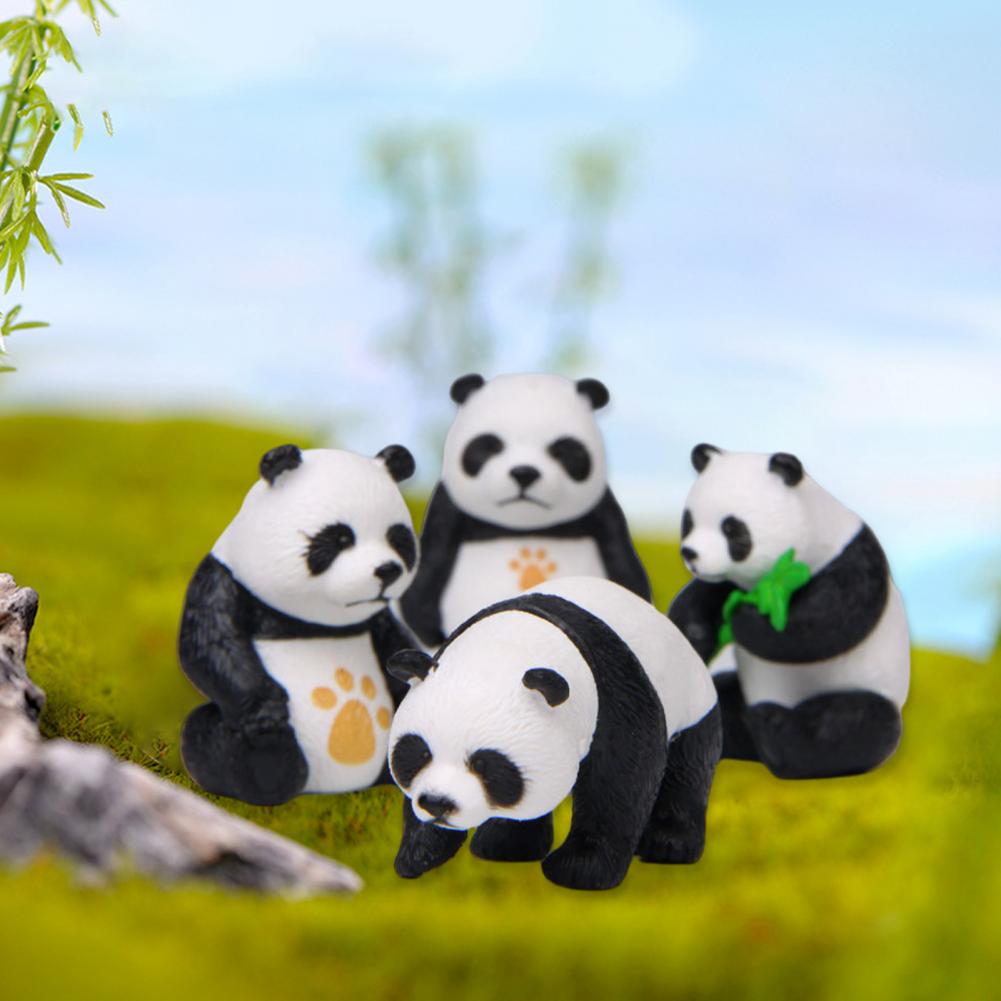 4Pcs Panda Statue Cartoon Cute Expressions Anti-fade Attractive Panda Crafts Micro Landscape Animal Ornament Home Decor