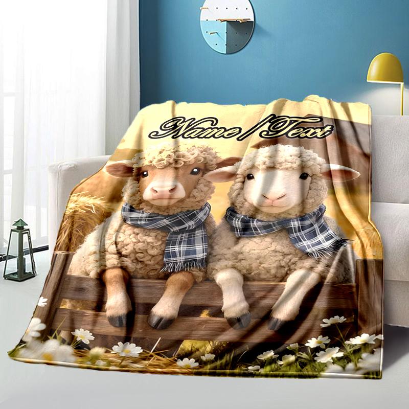 1PC Custom Name Sheep Plaid Scarves outdooor Flannel blankets Throw Blanket All-Season Throw Gift Bedspread for Couch, Bed, Camping Holiday Birthday g
