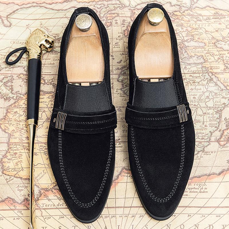 Fashion New Designer Pointed Suede Leather Shoes For Men Black Formal Monk Strap Loafers Wedding Homecoming Drss Sapato Social Masculino