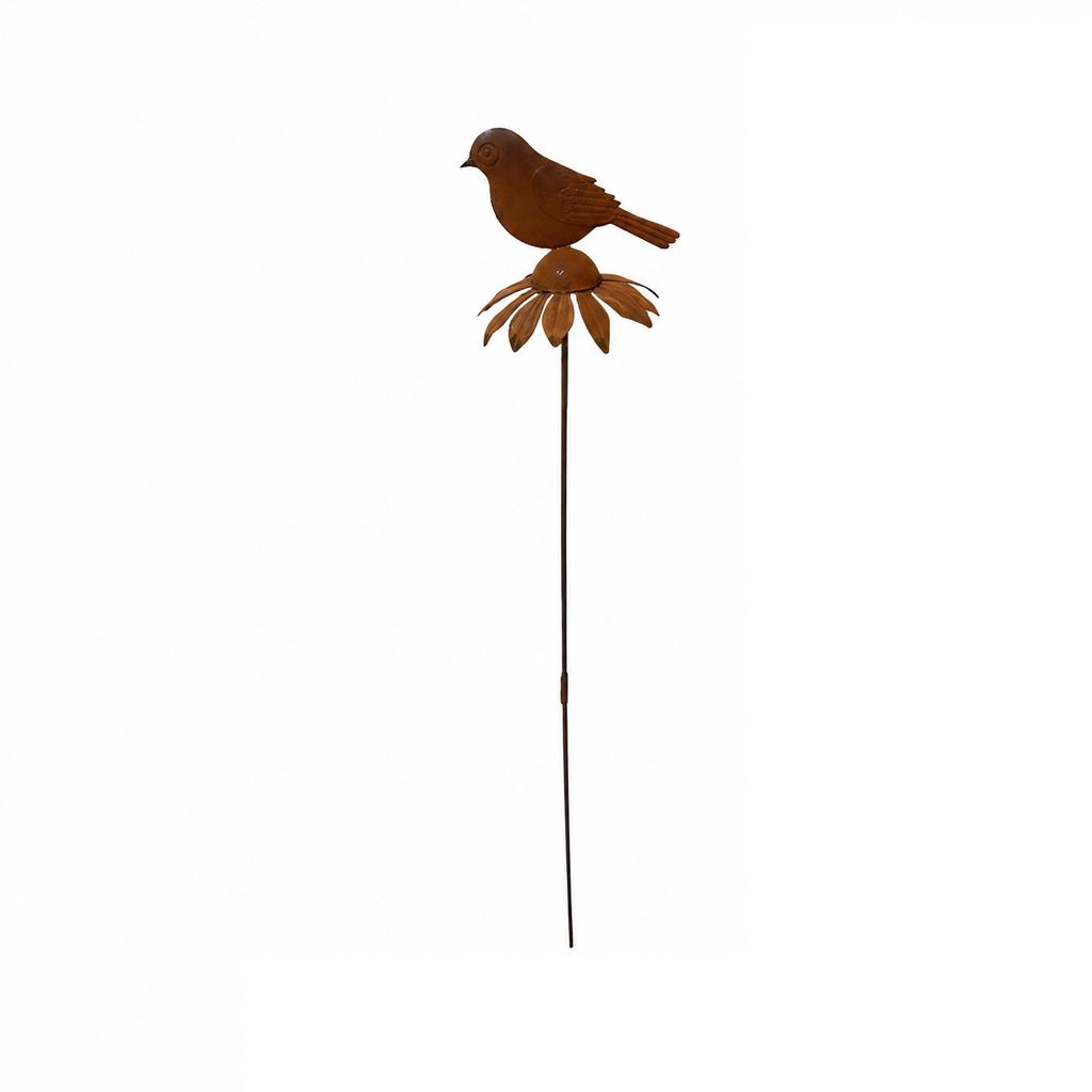 Metal Bird Garden Stake with Rust Finish Outdoor Yard Decoration Creative Flower Topper for Patio Lawn and Garden