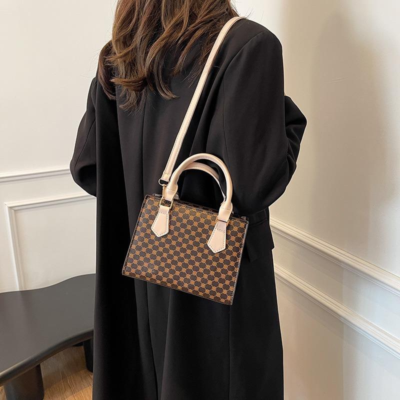 New Retro Texture Casual Simple Plaid Fashion Shoulder Crossbody Portable Small Square Bag Woman