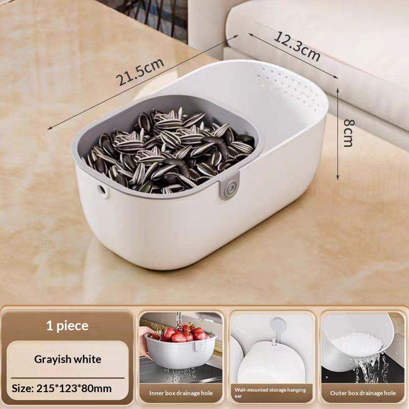 Double Layer Drain Basket Snacks Dried Fruit Box Thickened Household Fruit Plate Kitchen Drain Tray 1Pc