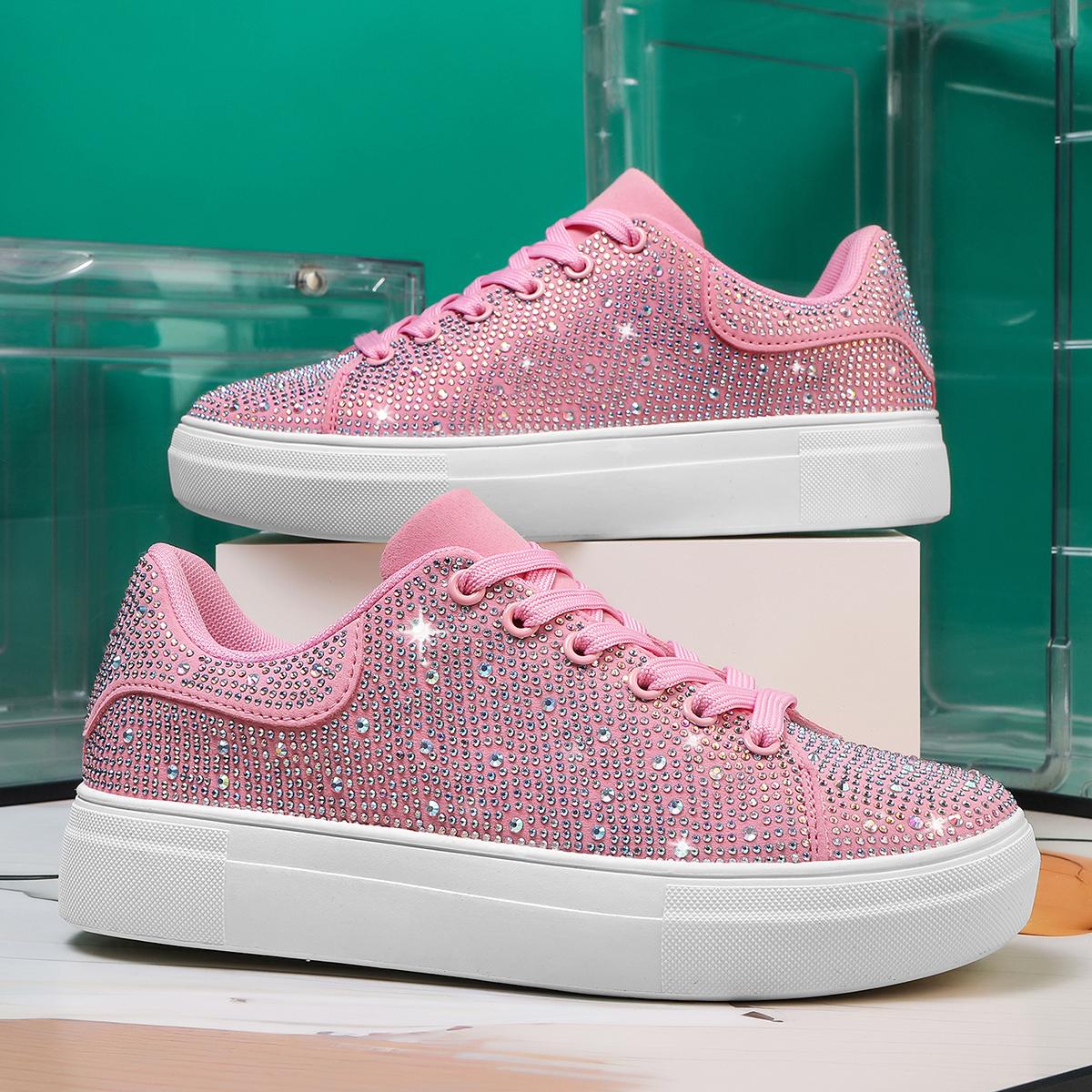 

Женские туфли на платформе TUINANLE со стразами на толстой подошве, розовые дизайнерские туфли, блестящие кроссовки со стразами, трендовые повседневные кроссовки 41 розовый