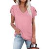 Summer Women's T-shirt Solid Color V-neck Tile Sleeve Loose Short Sleeve T-shirt Tops