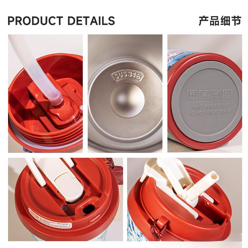 2025 500ML High-end Midsummer Garden Straw Thermos Cup Original Pattern Women's 316 Stainless Steel Water Cup Gift Cup