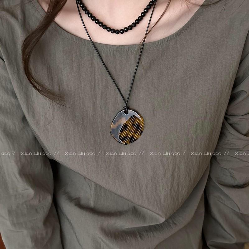 Korean Heart Comb Black Drawstring Necklace - Women's Fashion Choker Chain