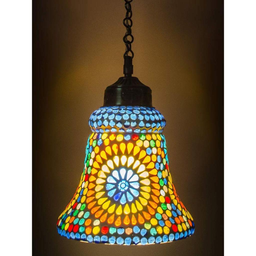 Vícebarevné květinové skleněné zvonové stropní/závěsné mozaikové svítidlo 16cm