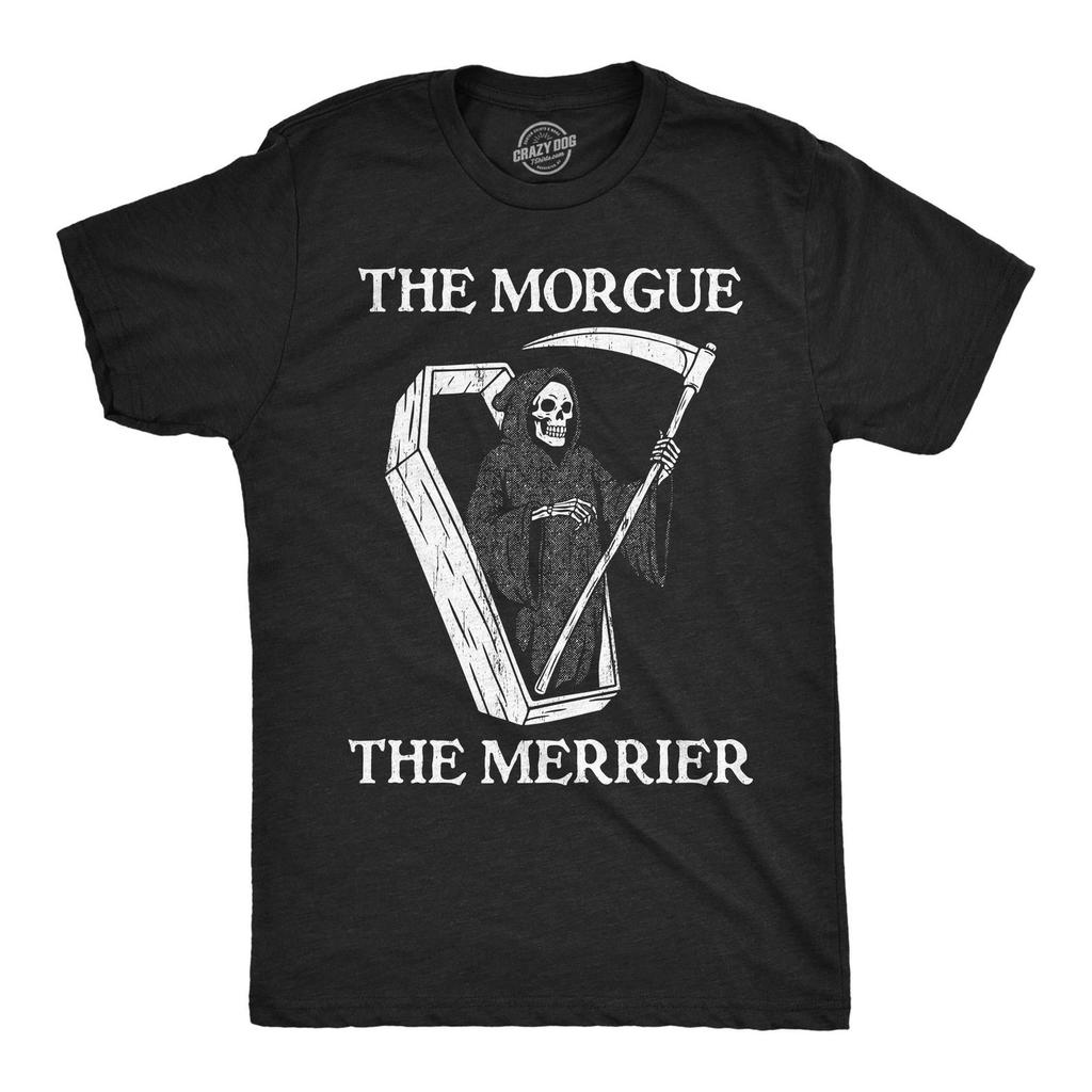 The Morgue the Merrier T-Shirt, Funny Halloween Shirts for Men, Grim Reaper Tee, Dark Humor Halloween Gift, Halloween Costume for Men