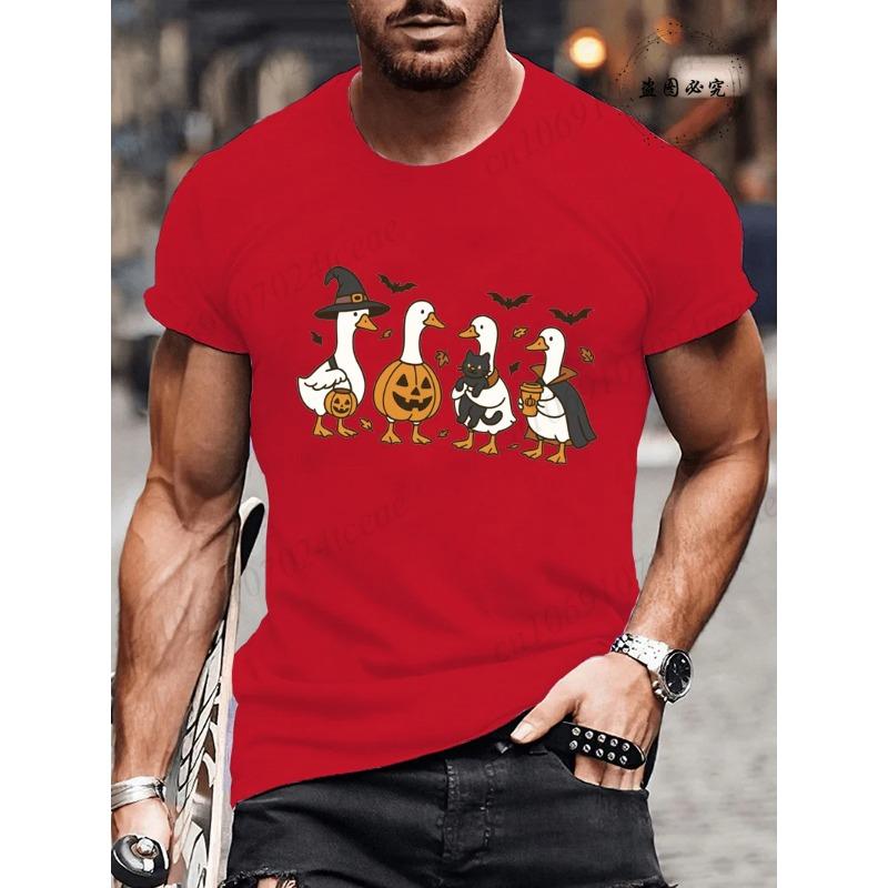 Summer Round Neck Halloween Ghost & Goose Graphic 3D Print T-shirts Fashionable Casual Short Sleeved Men's T-shirts