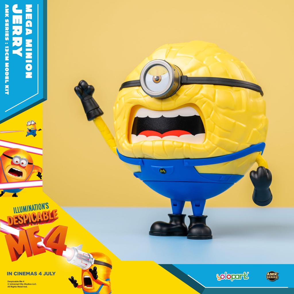 Minions Despicable Me 4 Mega Jerry Action Figure with Rotating Body and 3 Interchangeable Facial Minion Model Gift for Kids Ages 8 and Up Toy,