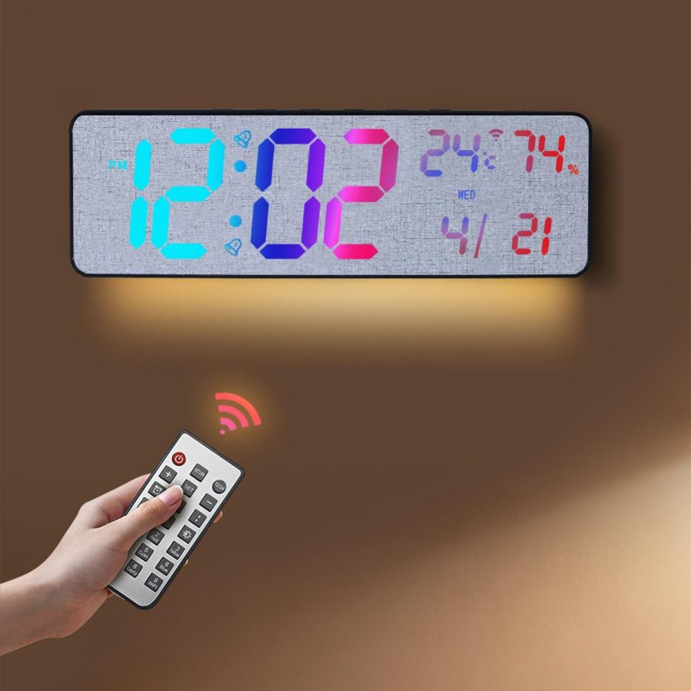 RGB Electronic Wall Clock 360x115x23mm Light Sensor Perpetuals Calendar Versatile Timer Type C Power Supply Home Parts