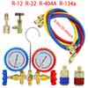 R134a Air Conditioning Pressure Gauge with Hose and Hook 3 Way AC Diagnostic Manifold Gauge Set Freon For R12 R22 R404A R134a