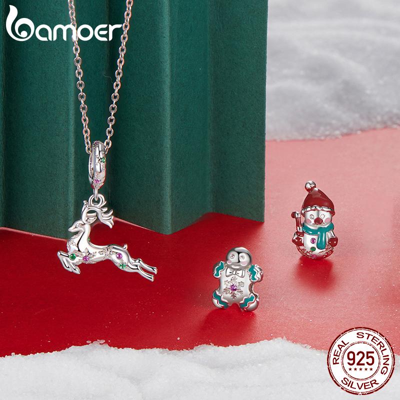 BAMOER Solidne Srebro Próby 925 Koralik Charms z Serii Świątecznej Pasujący do Oryginalnej Bransoletki DIY Bamoer Charms do Tworzenia Biżuterii Prezent Świąteczny