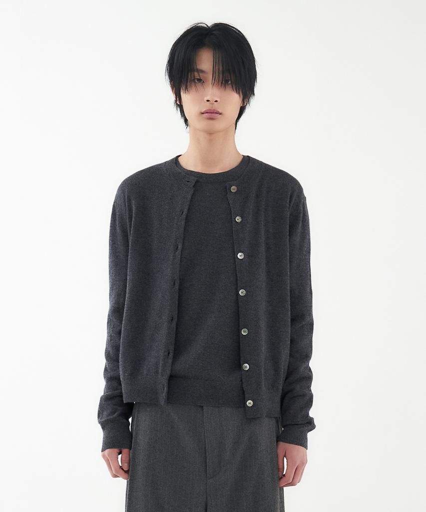 Leondi Fine Merino Wool Round Cardigan - Charcoal