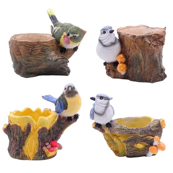Simulated Bird Pen Holder Resin Stump Bird Stationery Pencil Stand