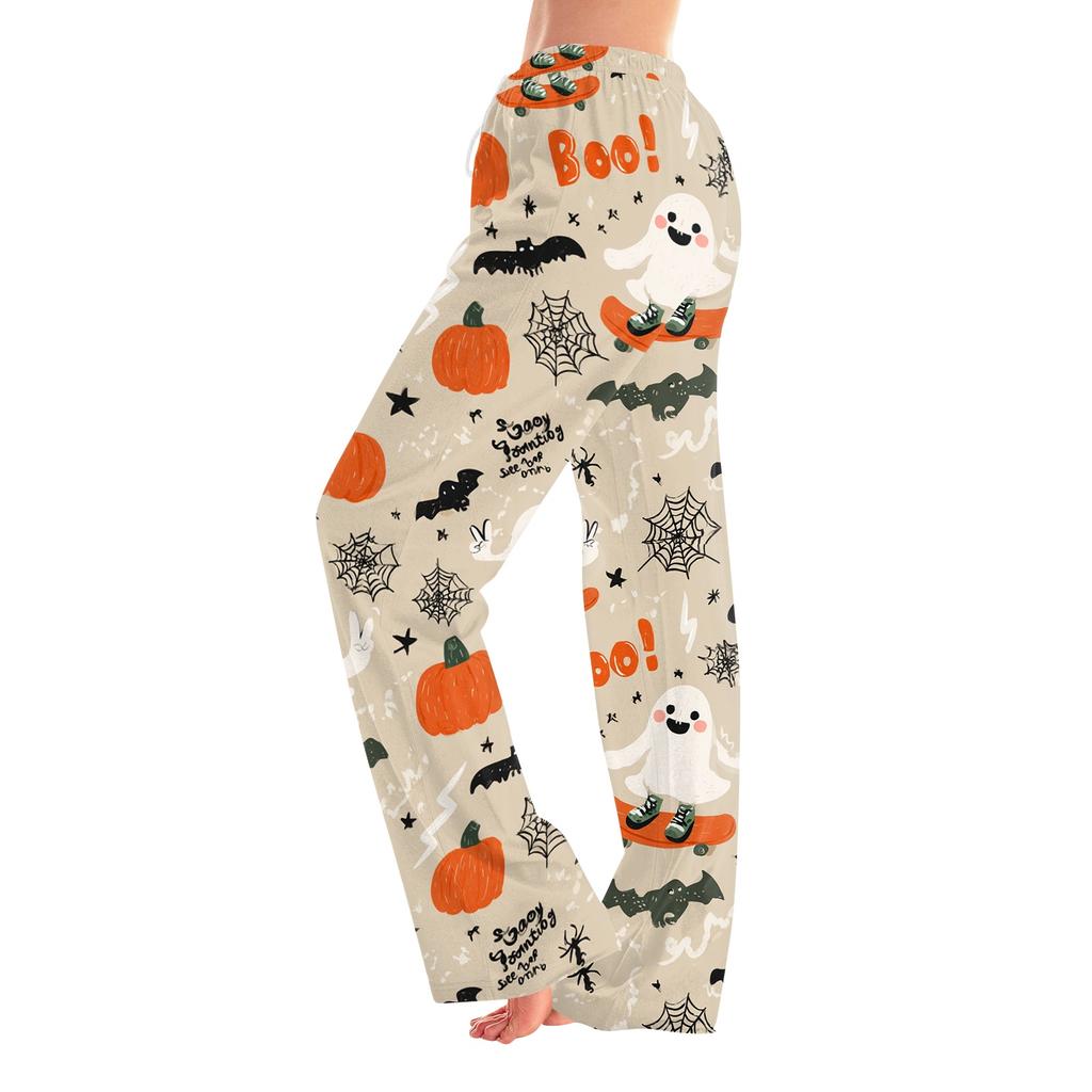 Women's Halloween Print Pants with Elastic Waist and Drawstring for Casual Home Sleepwear