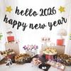 Hello 2026 Banner, Home Office Celebrations Party Decorations Happy New Year Party Hanging Sign New Year's Eve Bunting Supplies Black Glitter