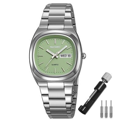Square Women's Wristwatch Quartz Waterproof Stainless Steel Date Day Elegant Business Silver Green Gift