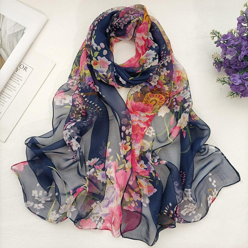 

Women Foulard Elegant Chiffon Georgette Scarf Plum Bossom Summer Bandana Travel Sunscreen Thin Breathable