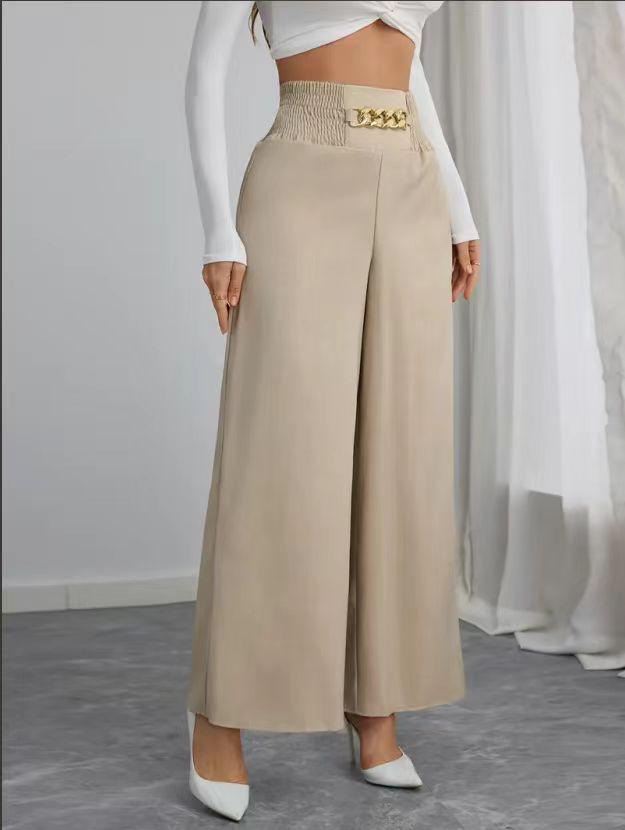 2025 High-Waisted Slimming Chain Ruched Wide-Leg Pants for Spring and Autumn